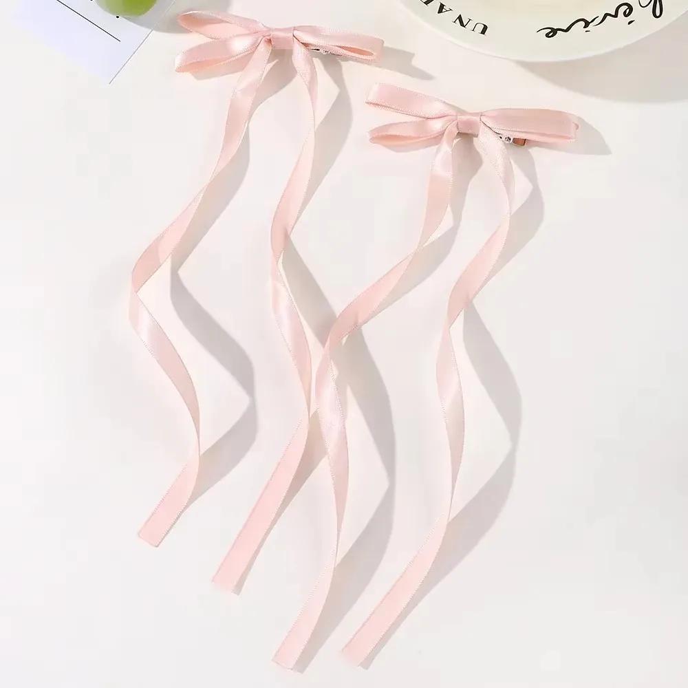 2pcs Long Tassel Ribbon Hairpin Cute Candy Bow Clip for Women Girls Party Gifts Headwear Side Clips Hair Accessories