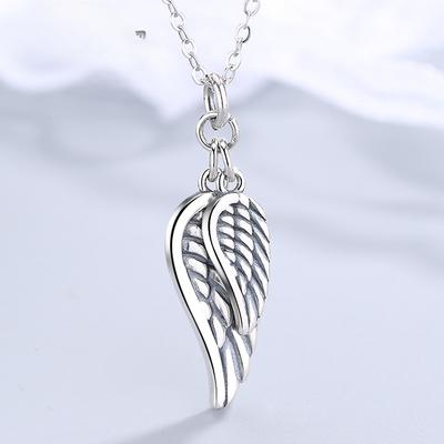 S925 Sterling Silver Angel Wings Necklace Creative Simple Stylish Long Sweater Chain