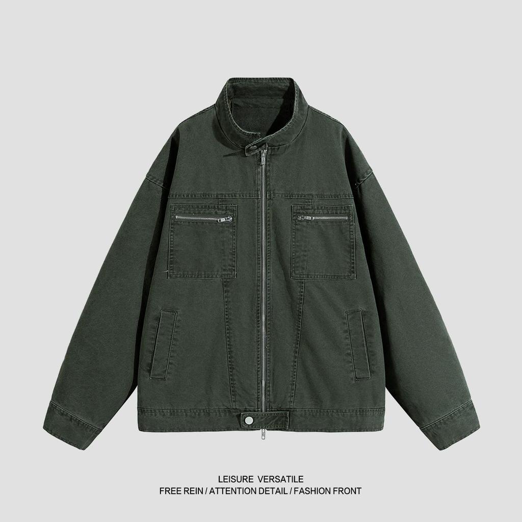 Abrigo Versátil Chaqueta de Algodón Minimalista para Hombre 2026 Abrigo de Trabajo Lavado y Envejecido Solapa de Pie para Hombre Primavera y Otoño Transpirable Trabajo Chaqueta Casual