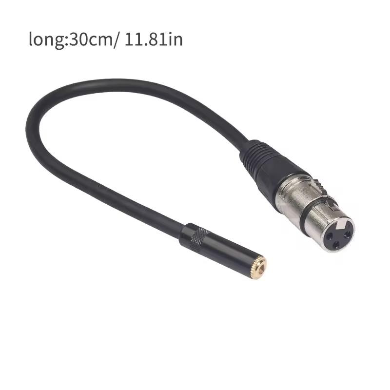 Kalkanlı Siyah Çinko Alaşımlı Gövde 3.5 Dişi Canon Ses Kablosu Mikrofon Adaptör Kablosu 0.3 Metre Örgülü Tel Uzatıcı