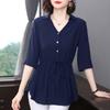 Short-sleeved Shirt Female Chiffon Mid-sleeved Summer Waist Collection Top Large Size Mid-length Shirt
