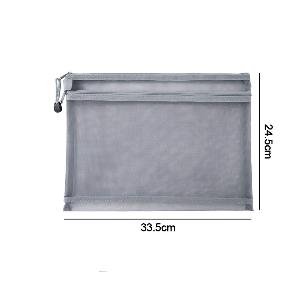 Paper Organizer Zipper Pencil Case Large Capacity Transparent Mesh File Folder Double Pocket