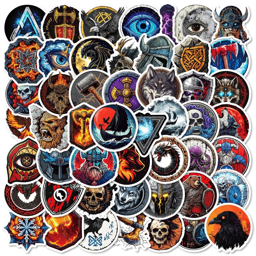 50 Viking Style Graffiti Stickers Skull Eyes Wolf Elements Skateboard Guitar Diy Decorative Stickers