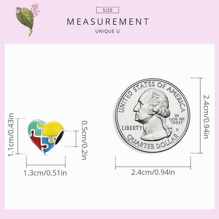 WOSTU 925 Sterling Silver Charm Love Jigsaw Colorful Bead Pendant Fit Original Bracelet Necklace For Women Jewelry