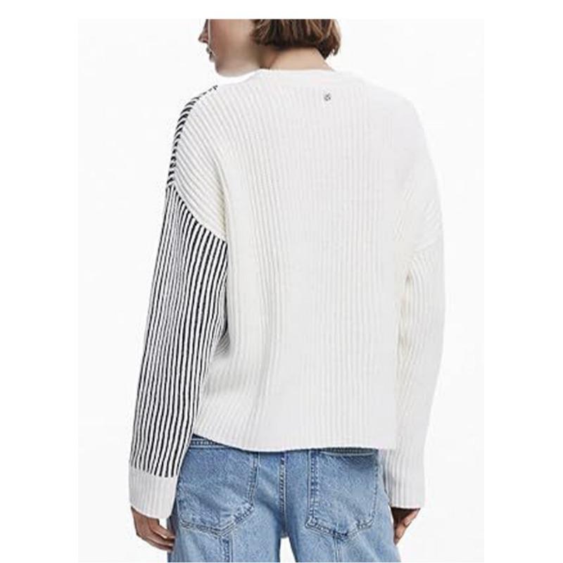 Women S Loose Fit Striped Color Block Long Sleeve Round Neck Knit Sweater