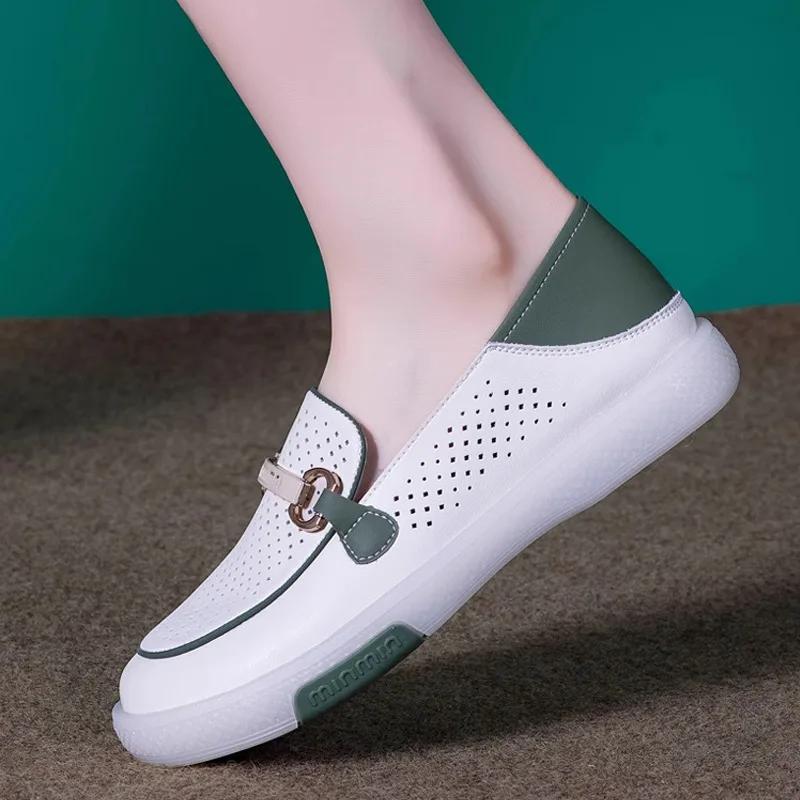 Classic cow tendon sole flat bottom women's shoes summer breathable flat bottom white shoes women's shallow mouth casual shoes