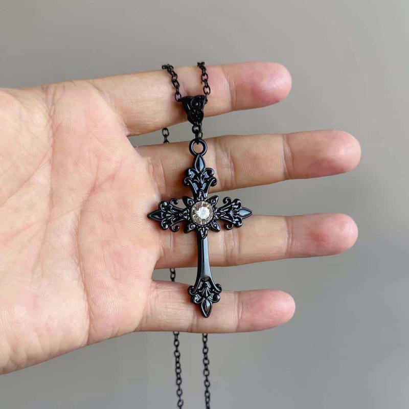 Gothic Rhinestone Cross Necklace with Original European and American Design