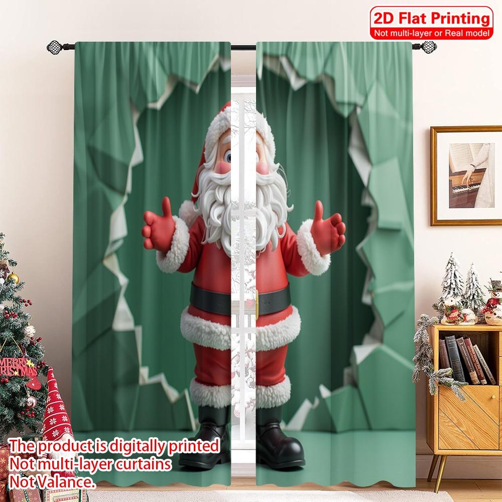 2pcs 2D flat printing Christmas Drapes Santa Christmas Festive Joyful Celebration 100% Polyester Without Electricity Festive