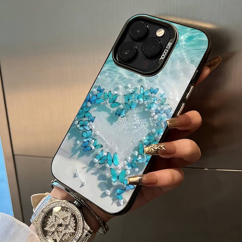 Blue Butterfly Ocean wave  Phone Case For IPhone17  16 11 12 13 14 15 16 Pro Max Plus Cover Colored Silver Funda Bumber