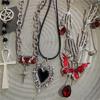 Gothic Y2K Punk Red Butterfly Black Heart Cross Pendent Chain Necklaces For Women Men Halloween Grunge EMO Jewelry Accessories