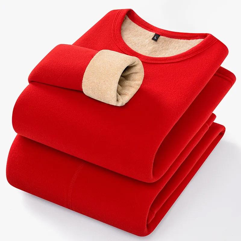 Thick Fleece Lined Thermal Underwear Set Men Women Winter Warm Long Sleeve Top Pants