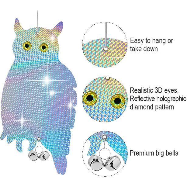 Bird Scare Device, Hanging Reflector Board to Scare Bird Away, Reflective Owl Scarecrow Keep Bird Away from Garden, Patio, Windows, Balcony, Orchard