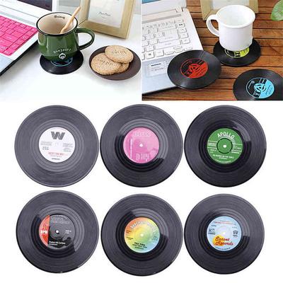 Fashion Vinyl Silicone Record Retro CD Type Drink Coasters Cup Mats 6pcs/ Set