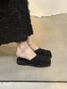 Retro suede square head half slippers women's outer wear spring and summer 2025 new French niche one-pedal sandals