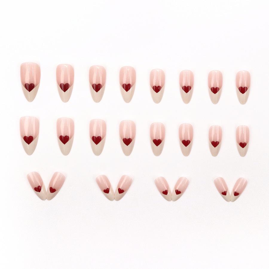 French Almond Heart 24-Piece Nail Stickers: Elegant & Simple Design