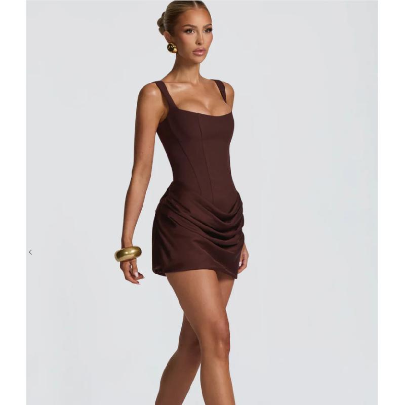 2026 New Women's Sexy Square Neck Sleeveless Bodycon Strap Waist-Cinching Short Dress
