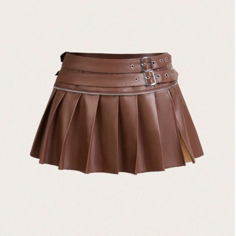 Sexy Pleated Mini Skirt Women Versatile Split Hem Streetwear Dating Party Dance