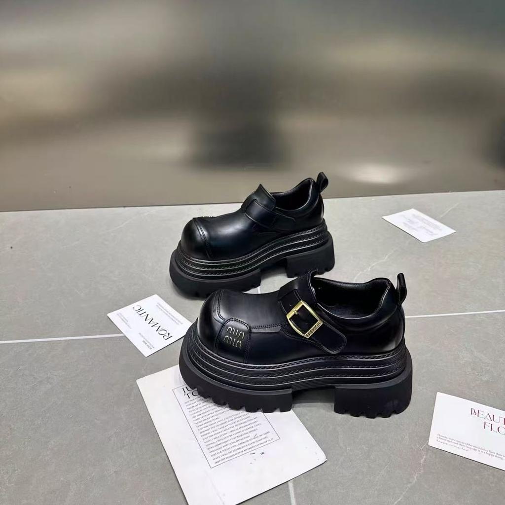 Muffin platform retro British style big head small leather shoes commuting simple and versatile loafers women's 2024 spring new models