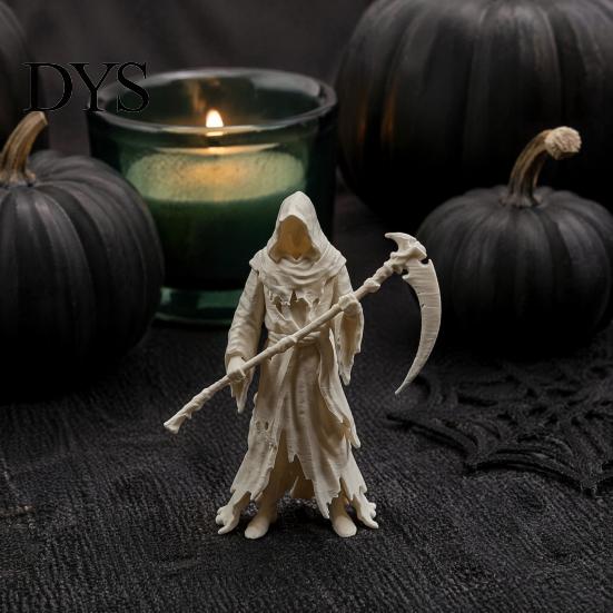 Dark Style Ornament Gothic Grim Reaper Figurine, 3D Printed Hooded Statue with Figurine Sickle, Spooky Robe Decoration for Halloween Indoor