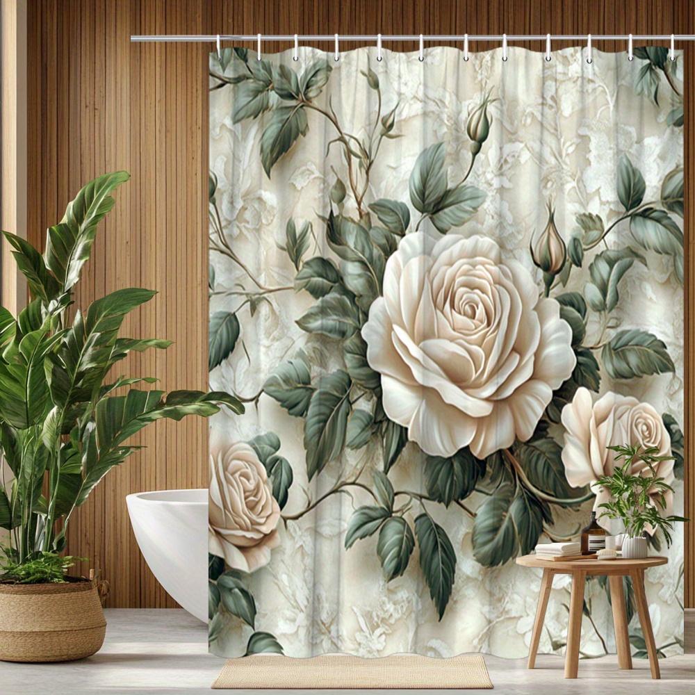 

1 Piece Realistic Cream Rose And Lace Shower Curtain, Polyester Fabric, Machine Washable, Suitable For Bathroom Decoration W60H190(CM)-1 Pcs