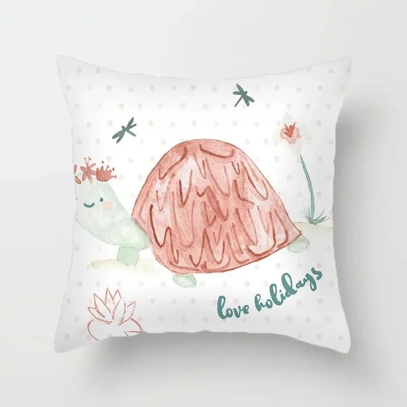 

Cartoon Animal Turtle Plant Print Pattern Cushion Cover Car Living Room Sofa Cushion Cover Luxury Home Decoration Pillow Cover 66x66cm бордовый
