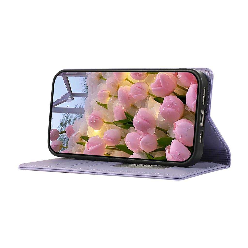 For iPhone 17 Pro Case RFID Blocking Wallet Stand Rhombus Leather Phone Cover with Wrist Strap