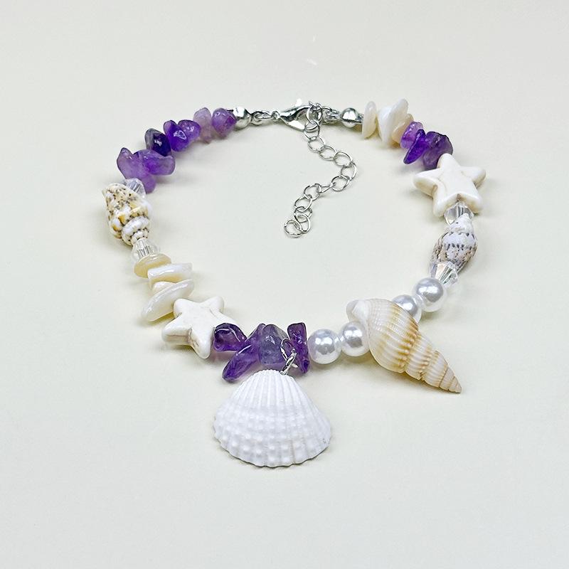 Handmade Seashell & Crushed Stone Bracelet with Lobster Clasp - Perfect Summer Travel Souvenir