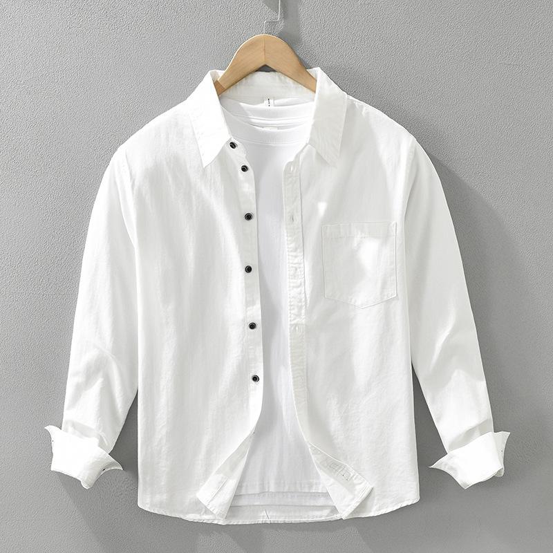Casual Shirts for Men Japanese Style Green Long Sleeve Shirt Turn-down Collar Pure Cotton Shirt Spring and Summer New Men Tops