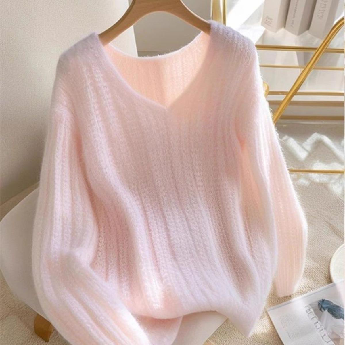 

Темпераментный пуловер свободного кроя, стройнящий, универсальный, с ленивым и нежным дизайном, вязаный свитер, вязаный топ, женская одежда 2XL розовый