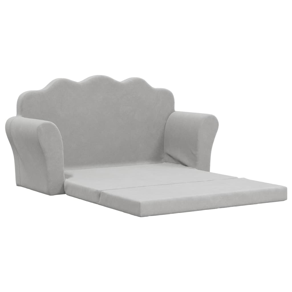 vidaXL Kids Sofa Bed 2-Seater Light Grey Soft Plush