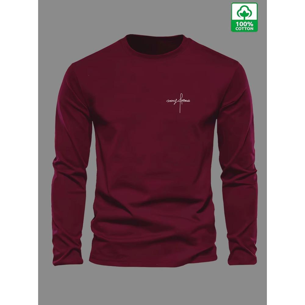 Men s loose and comfortable sports and leisure letter printed round neck long sleeved T-shirt top M