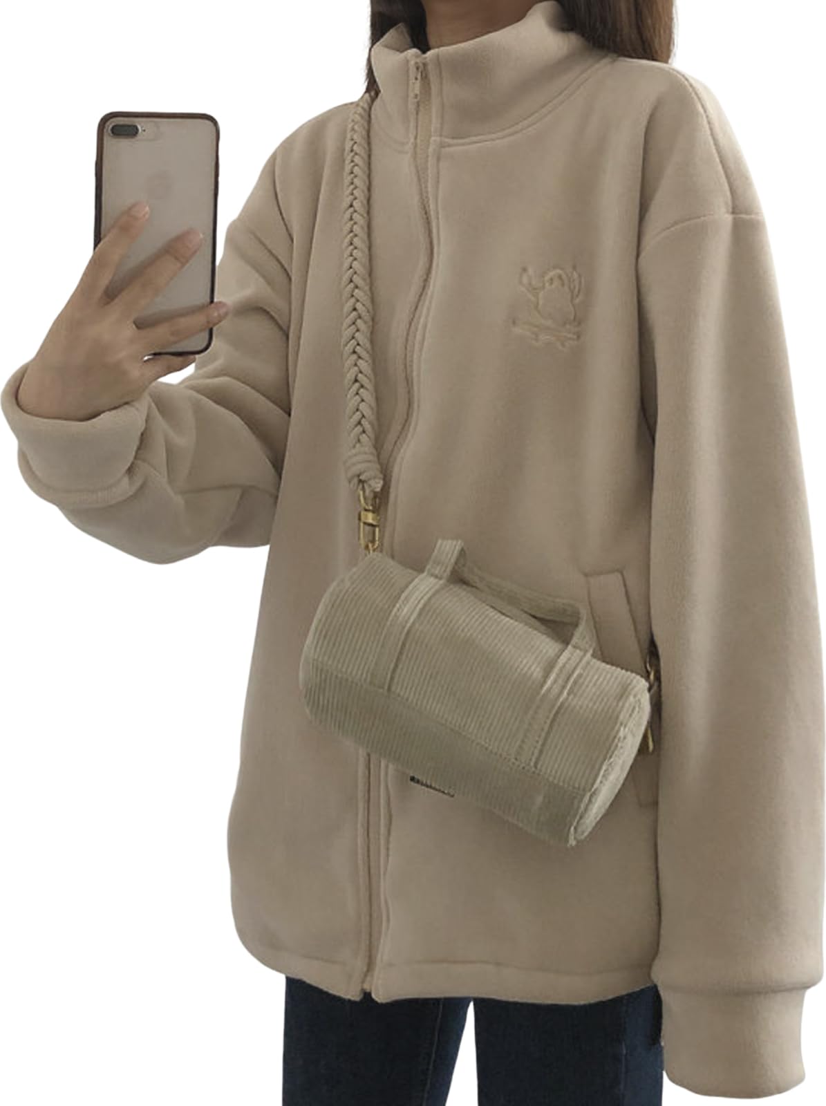 

Куртка женская повседневная на молнии спереди, флис букле, воротник-стойка, корейский стиль, защита от холода, зимняя/зимняя теплота, пушистая, стильная, защитная, бежевый