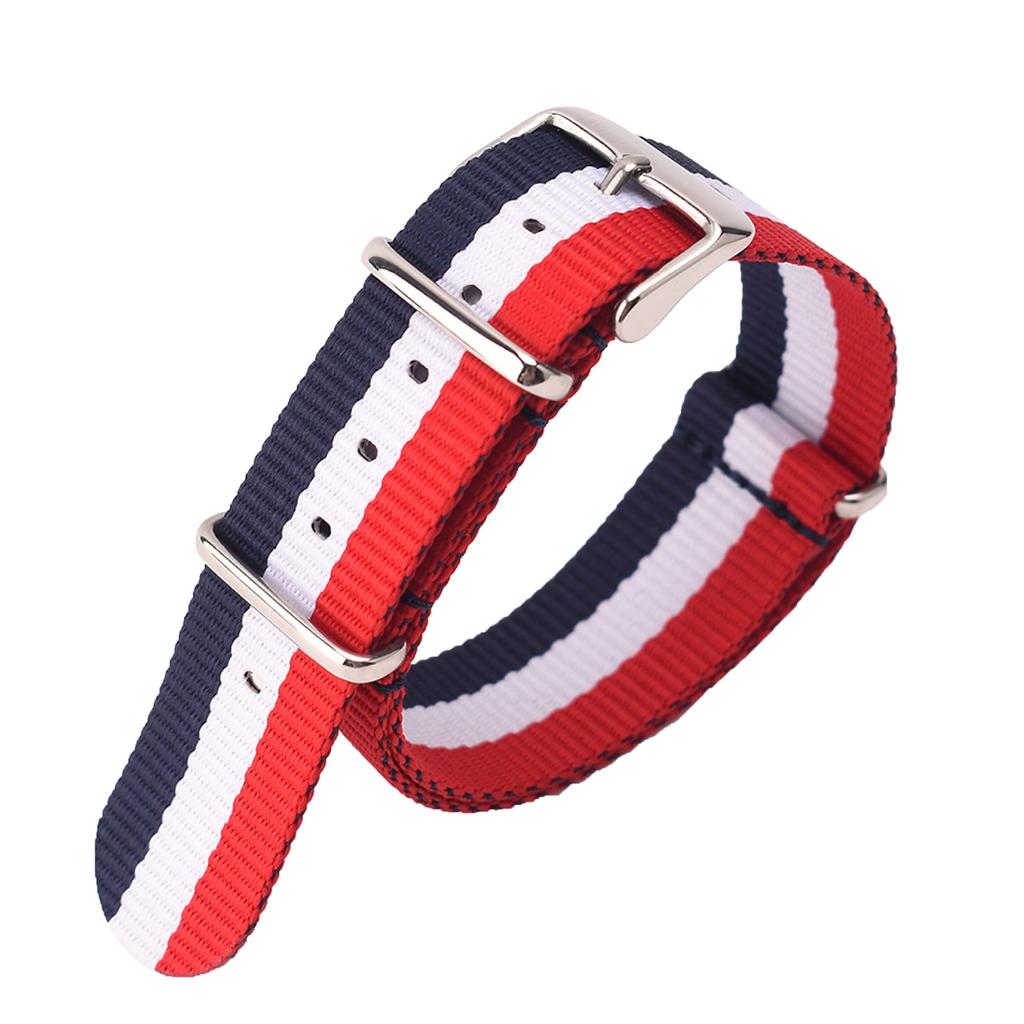 Cinturino per Orologio in Tela di Nylon Esteso con Fibbia ad Ardiglione a Tre Anelli 18 20 22 24mm Traspirante Braccialetto di Ricambio Universale per Uomo