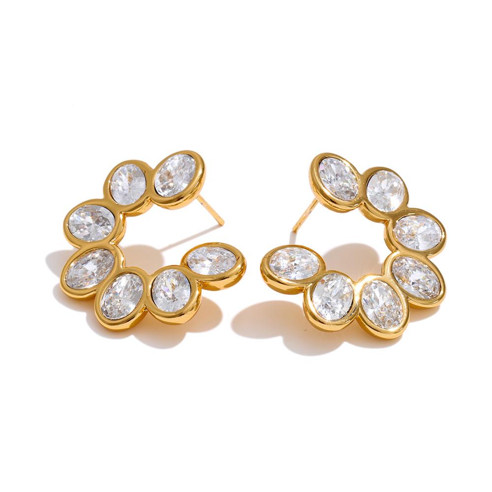 Yhpup Stainless Steel Bling Cubic Zirconia C Shape Stud Earrings Jewelry for Women Waterproof Plated