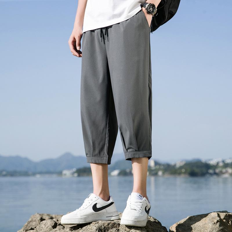 

Мужские летние джоггеры из ледяного шелка - Повседневные, модные спортивные штаны для весны и осени 2XL темно-серого