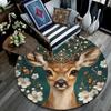 Deer with Flowers Round Area Rug,Carpet Rug for Living Room Bedroom Sofa Playroom Decor,Non-slip Floor Mat