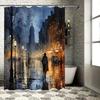 Romantic Night City Scene Shower Curtain Unique Artistic Print Bathroom Decor Waterproof and Durable Modern Art Design EasyClean