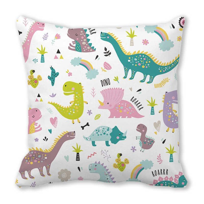 Office Sofa Car Cushion Cover Luxury Home Decoration Pillow Cover Cute Cartoon Little Dinosaur Animal Pattern