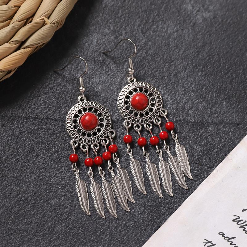 Bohemian earrings retro personality simple long fringed earrings women's high-end vacation style earrings