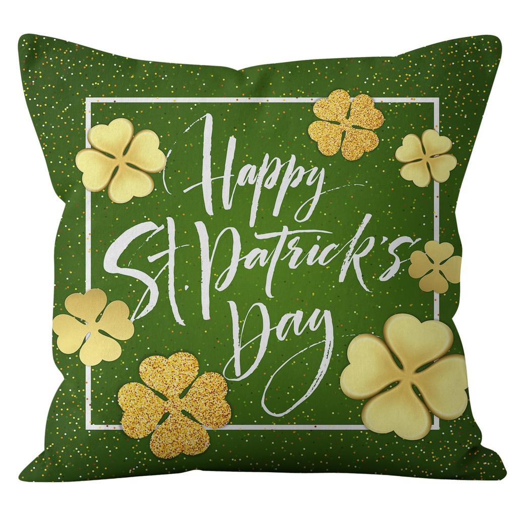 Home Cushion Cover St. Patrick's Day Pillowcase Four-leaf Clover Plaid Sofa Cushion Cover