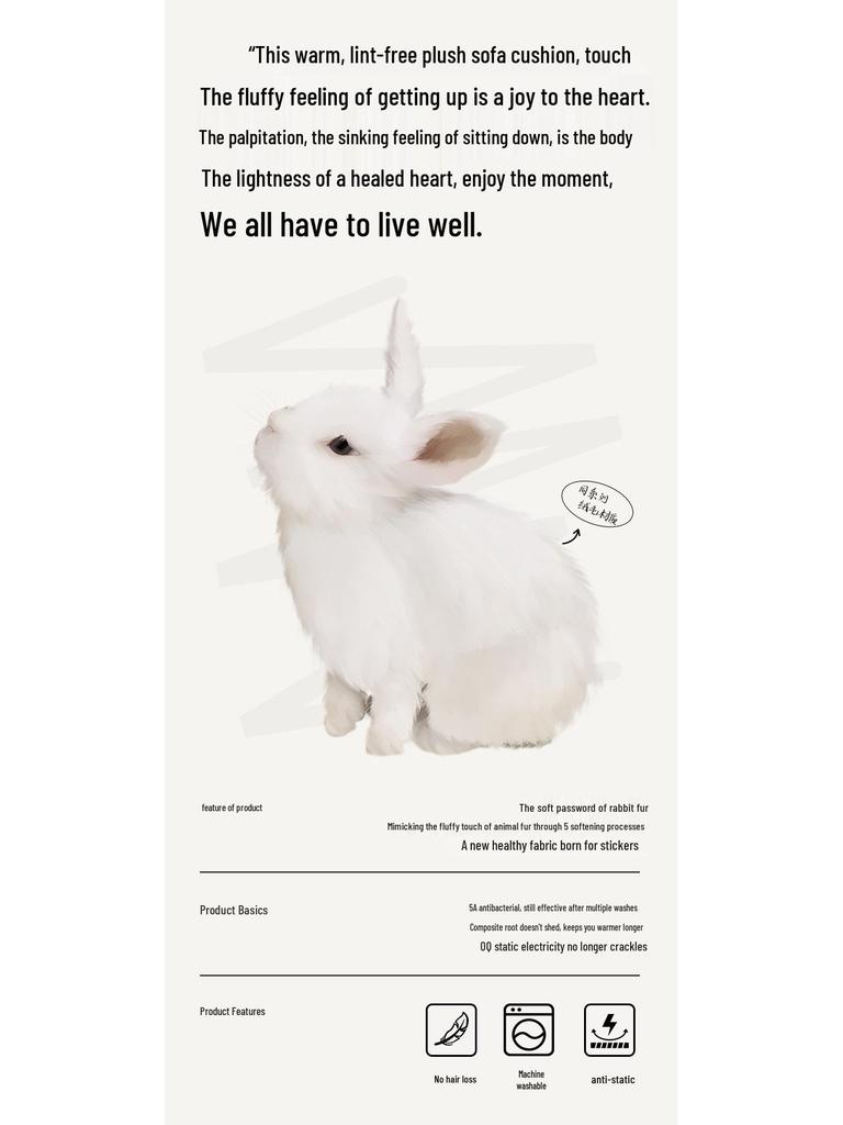 Nordisch Minimalistisch Winter-Stil Dick Plüsch Kaninchenfell Sofa Kissen & Rutschfester Bezug