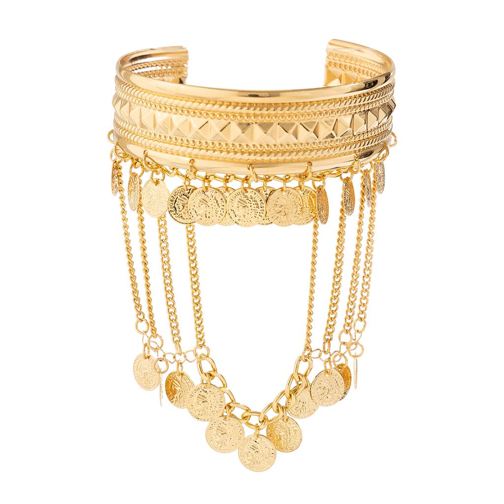 Exaggerated Gypsy Multilayer Tassel Coin Pendant Upper Arm Bracelet for Women Vintage Open Cuff Bangles Couple Jewelry Gift New