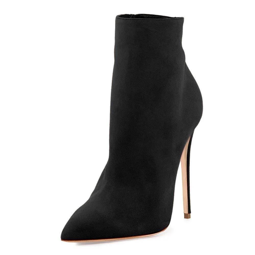 Fashion Women Leather Suede Ankle Boots Side Zipper Pointed Stiletto Heel Low Boots Solid Color Classic Simple Fashion Women Boots