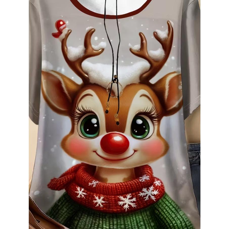 XL-7XL Dam Casual Jul 3D-tryck Lös Rund Hals Kortärmad T-shirt Topp