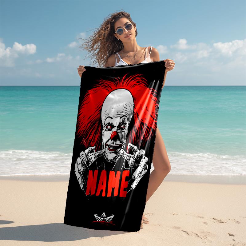 Personalized customized proof beach towel with Pennywise the Dancing Clown pattern - soft, absorbent,quick-drying,perfect swimming,camping&bathing