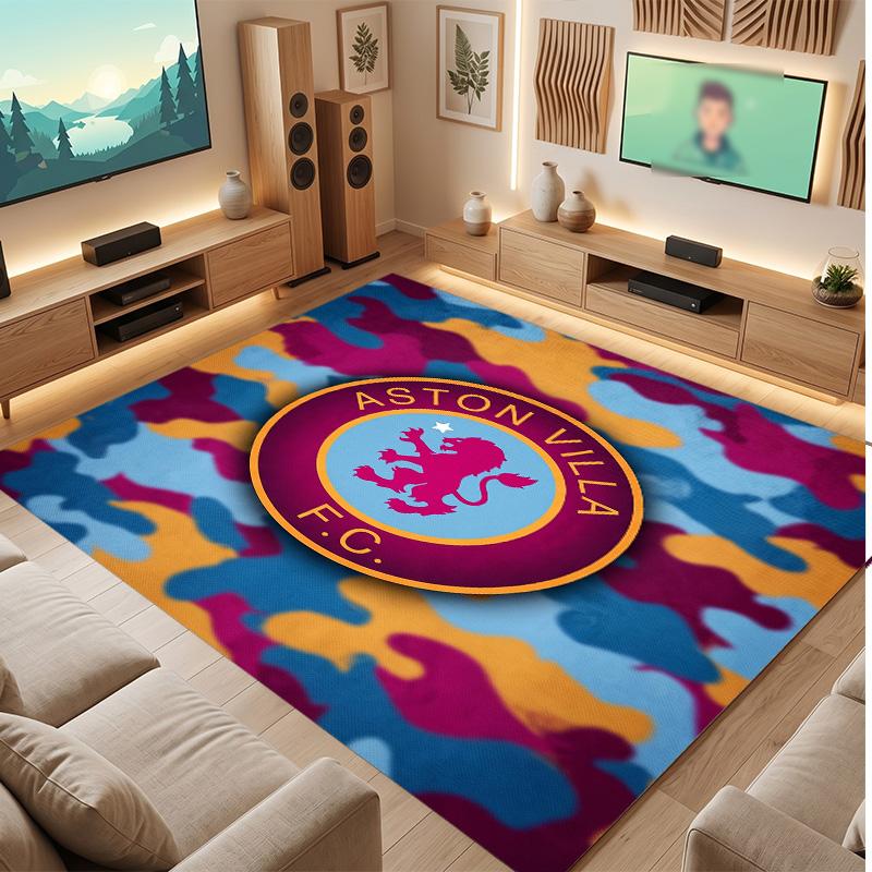 Aston Villa Football Print Crystal Velvet Rug, Comfortable Water Absorbent Non Slip Indoor Floor Carpet