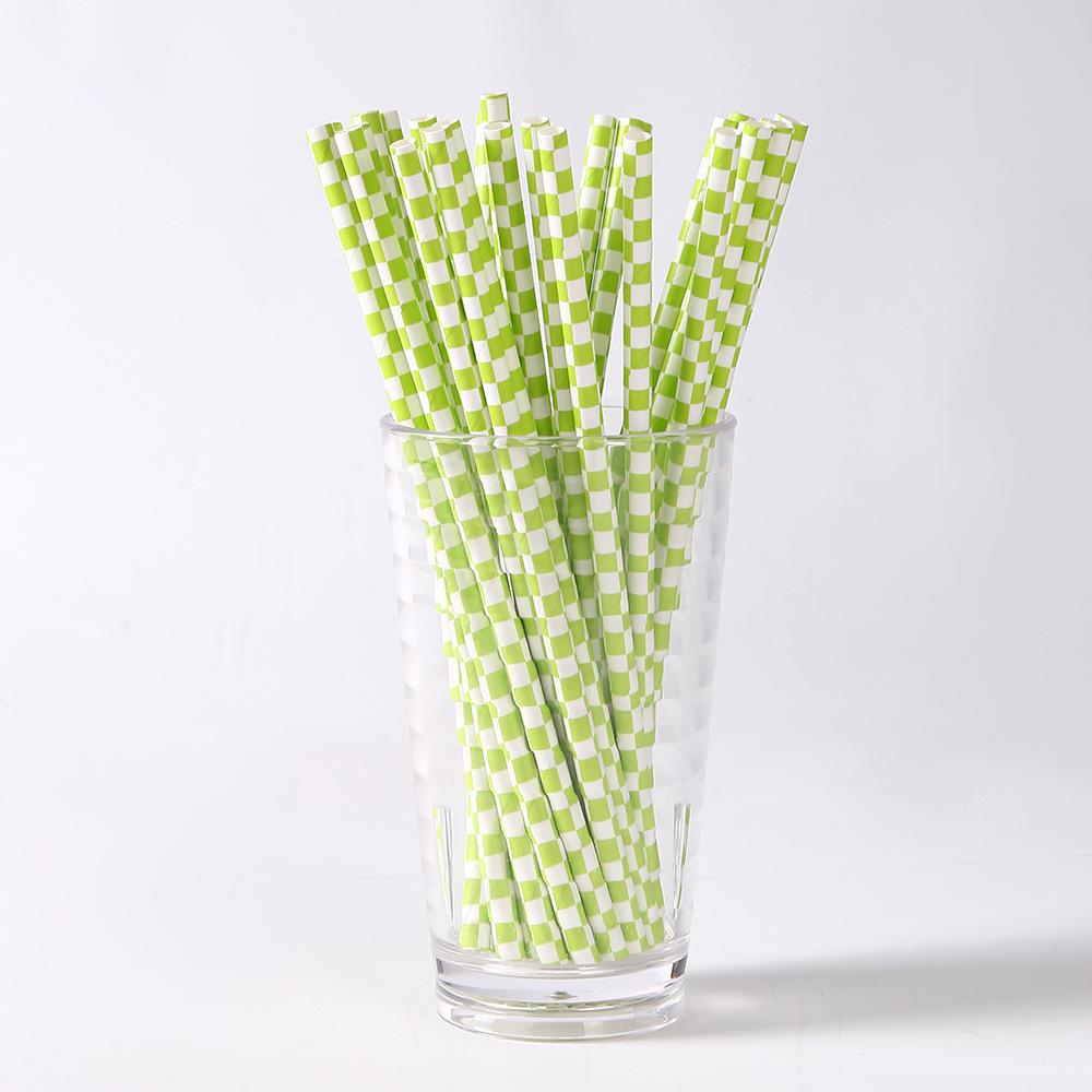 Individually Packaged Colored Plaid Paper Straws for Beverages