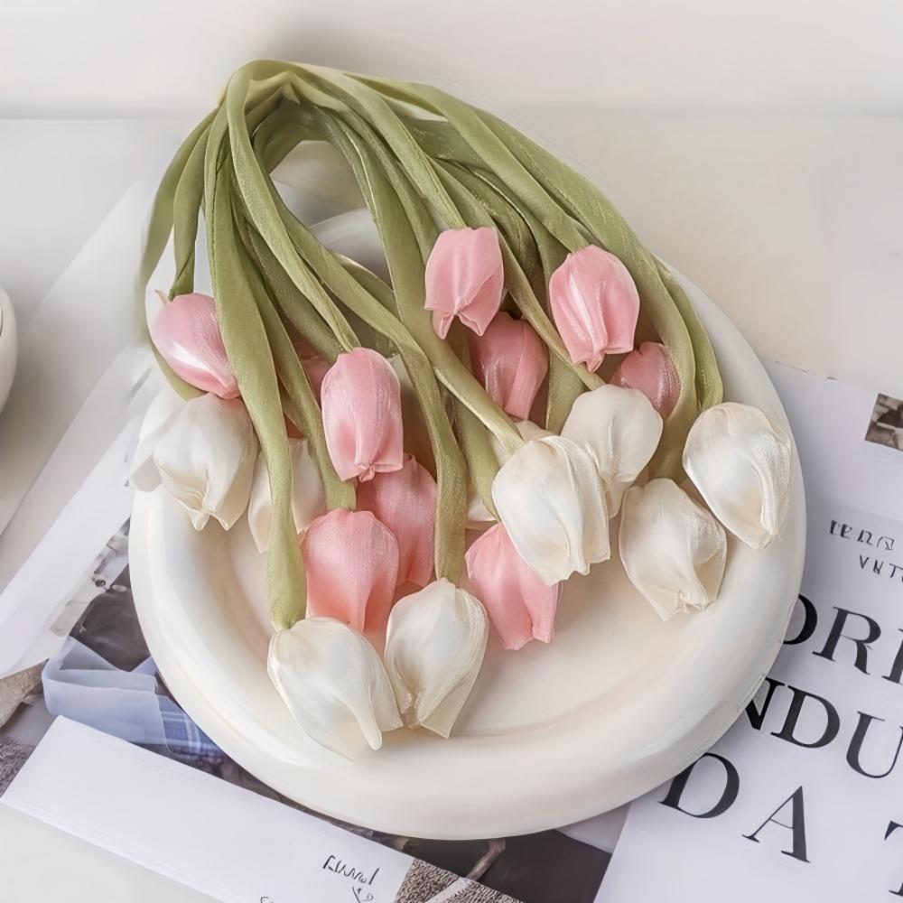 2/10pcs DIY Fabric Tulip Flower Sewing Applique for Headbands Hats Curtains Clothing Accessory Wedding Party Decor Crafts Gifts