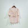 Style Latte Women Summer Chiffon Lovely Frill Pearl Button Short Sleeve Blouse