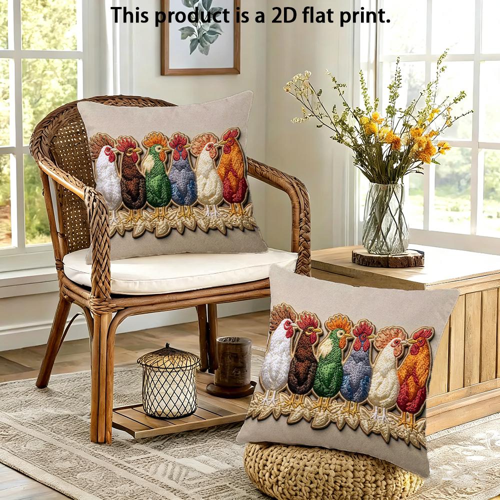 2pcs Rustic Farmhouse Rooster Throw Pillow Covers,2D Flat Print Linen Cushion Cases for Sofa Bedroom Decor Cushion cover